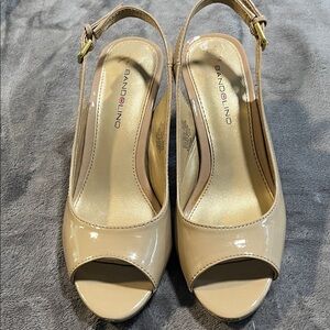 Bandolino Nude Patent Peep Toe Slingback Heels